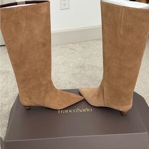Franco Sarto Tan Heeled Boots Suede Leather